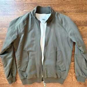Zara Men's Olive Green Bomber Jacket